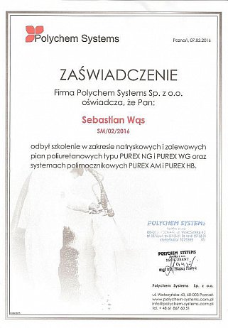 certyfikat polychem systems sebastian wąs