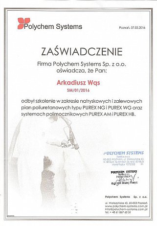 certyfikat polychem systems arkadiusz wąs